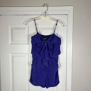 Laundry By Shelli Segal Womens 100% Silk Romper Purple Ruffle Zip Front Size 0